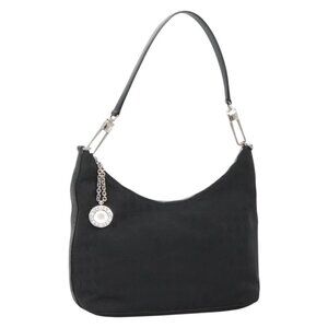BVLGARI Logo Mania Shoulder Bag Canvas Black Silver Auth 132165